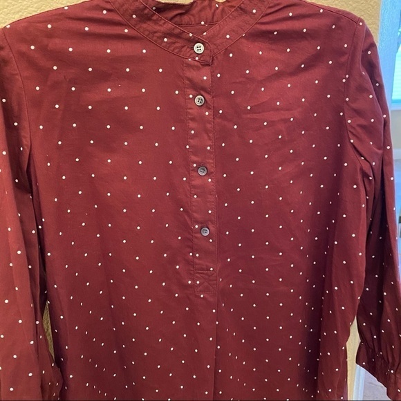 MADEWELL Women Burgundy Polka Dot 1/2 Buttoned Top Size Small - Picture 3 of 9